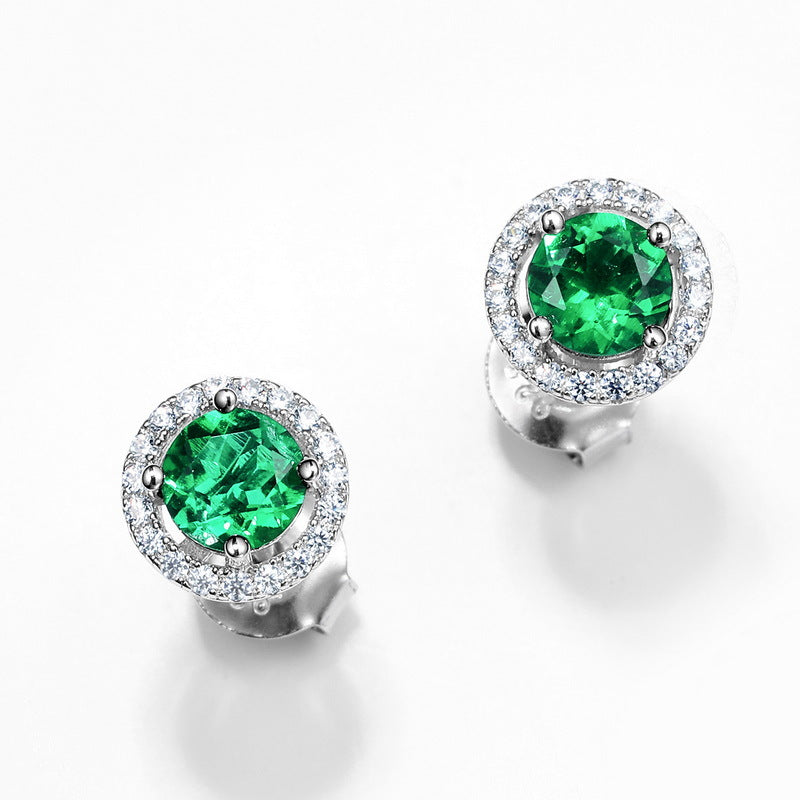 S925 Sterling Silver Lab-Grown Emerald Vintage-Inspired Stud Earrings