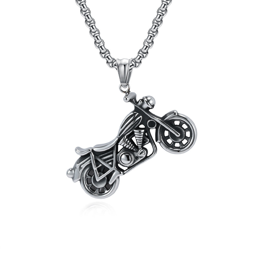 Planderful Stainless Steel Motorcycle Pendant Necklace For Men Durable Everyday Wear Hip Hop Punk Retro Style