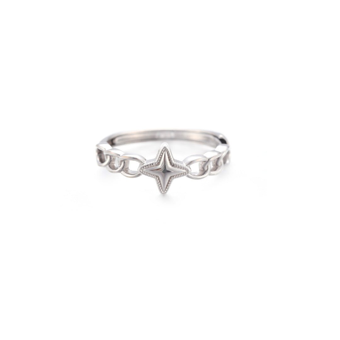 Planderful Everyday Genie – S925 Sterling Silver Tetragonal Star Ring with Adjustable Tail