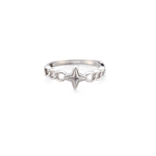 Planderful Everyday Genie – S925 Sterling Silver Tetragonal Star Ring with Adjustable Tail