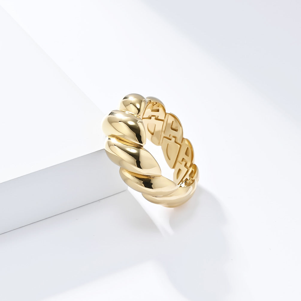 Cross-Border European and American Twist Bread Ring Plated with 18K Gold