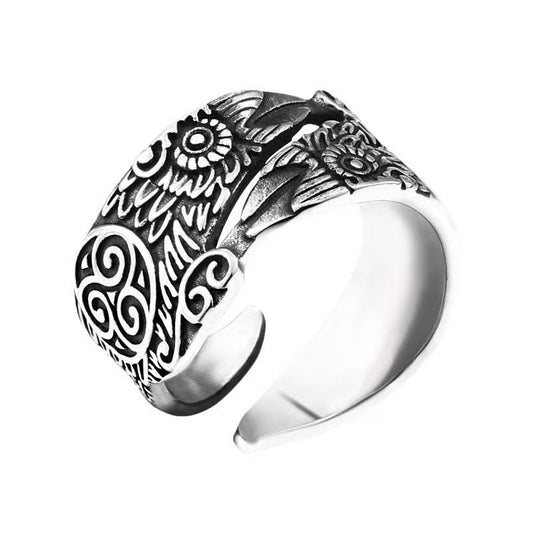 Planderful Nordic Viking Crow Ring Stainless Steel Personalized Open Design For Men