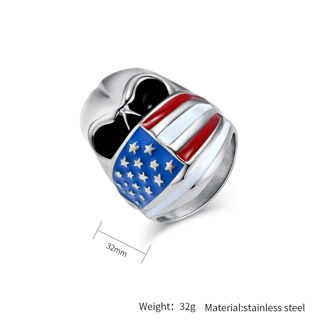 Planderful Titanium Steel Ring For Men Bold Skull Stars And Stripes Statement Accessory