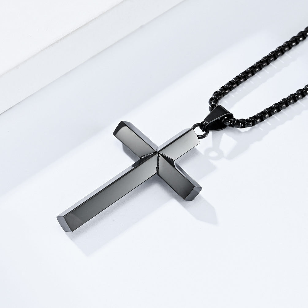 Simple Rhombus Mirror Titanium Steel Cross Necklace for Men