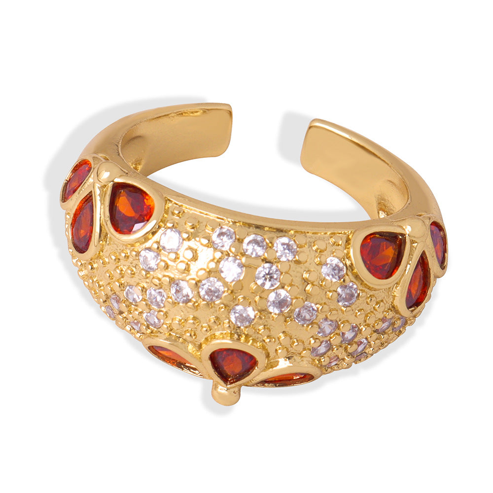 Court Elegance: Copper Zircon Open Ring - High-End Fashion Jewelry