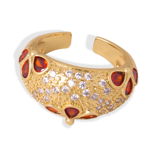 Court Elegance: Copper Zircon Open Ring - High-End Fashion Jewelry