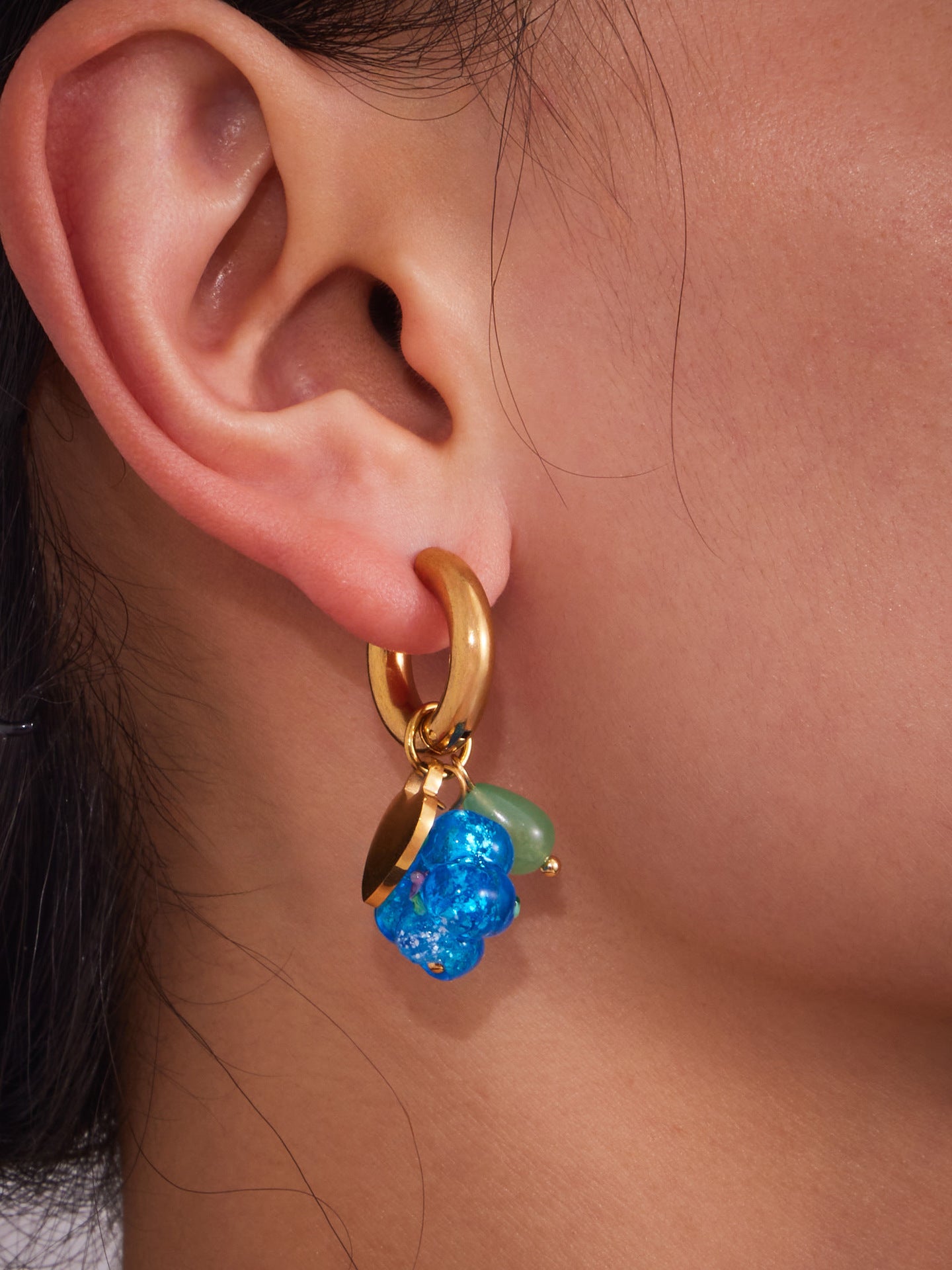 Planderful Stainless Steel Resin Flower Agate Earrings Women