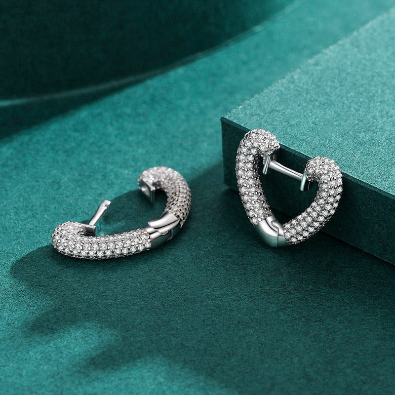 Heart Shaped Zircon-Studded Sterling Silver Earrings by Planderful Collection