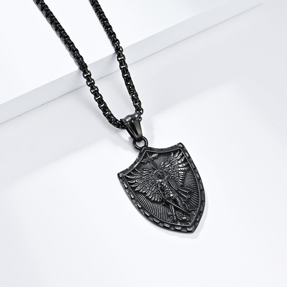 St Michael Shield Necklace Retro Personalized Titanium Steel Jewelry By Planderful For Christians