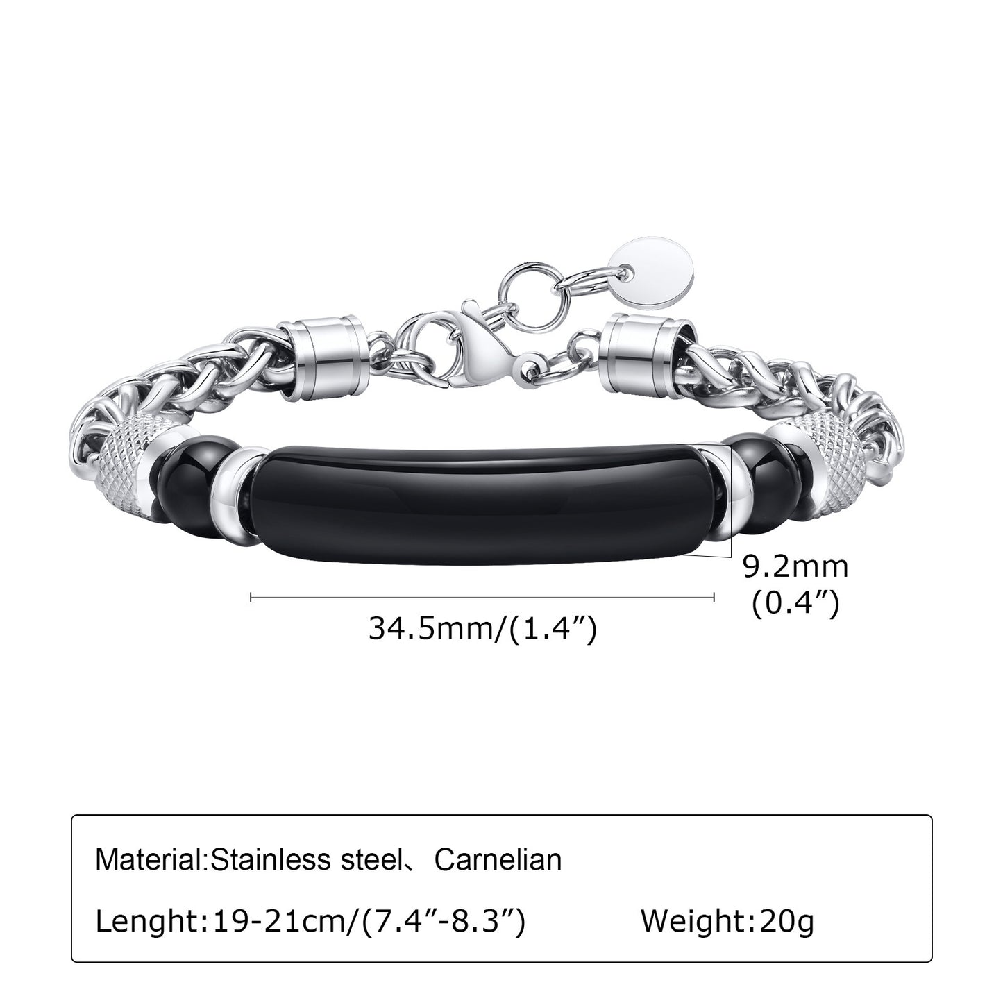 Stainless Steel Flower Basket Chain Black Agate Tiger's Eye Beaded Bracelet for Men