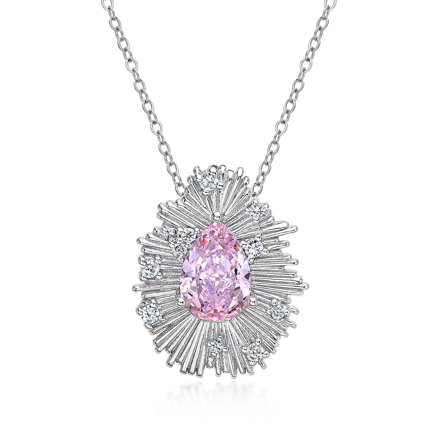 Planderful Jewelry Original Personalized Pink Water Drop Zircon Necklace In Sterling Silver Pendant