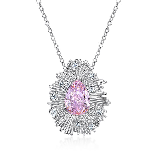 Planderful Jewelry Original Personalized Pink Water Drop Zircon Necklace In Sterling Silver Pendant