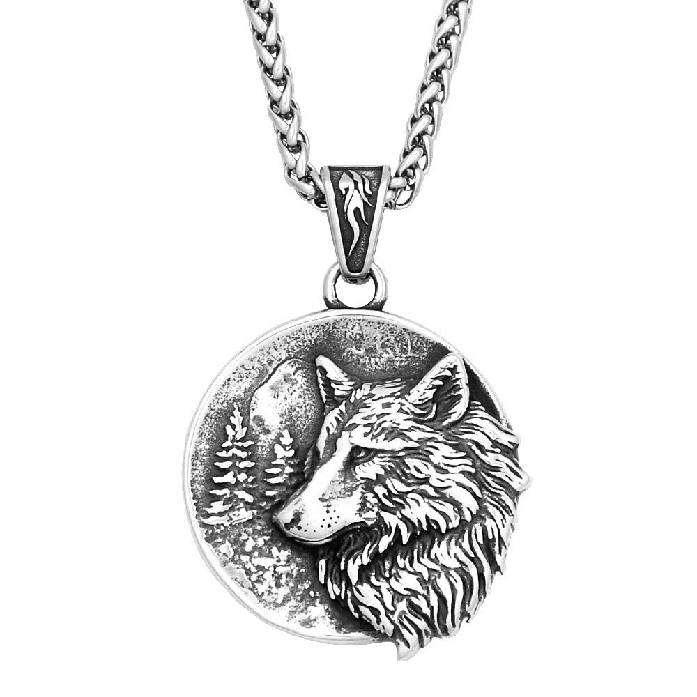 Planderful Viking Wolf Pendant Necklace Double Sided Titanium Steel For Men Norse Legacy Collection