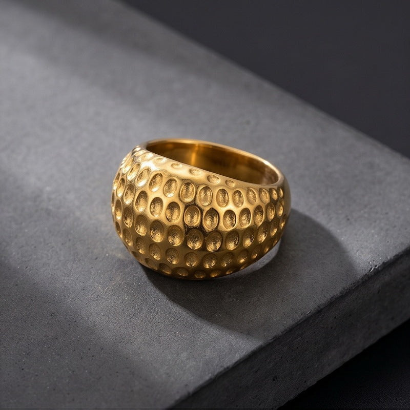 17mm Polka Dot Hammer Spherical Ring Punk Vintage Casting Meteorite Stainless Steel Men's