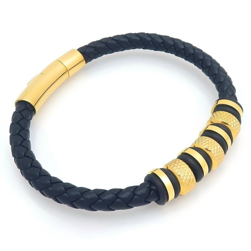 Rhombus Knurled Titanium Steel Ball Woven Microfiber Leather Magnetic Buckle Leather Bracelet