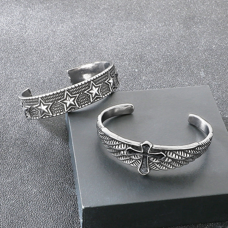 Angel Cross Bracelet – Antique Pentagram Virgin Mary Titanium Steel Men's Opening Bracelet