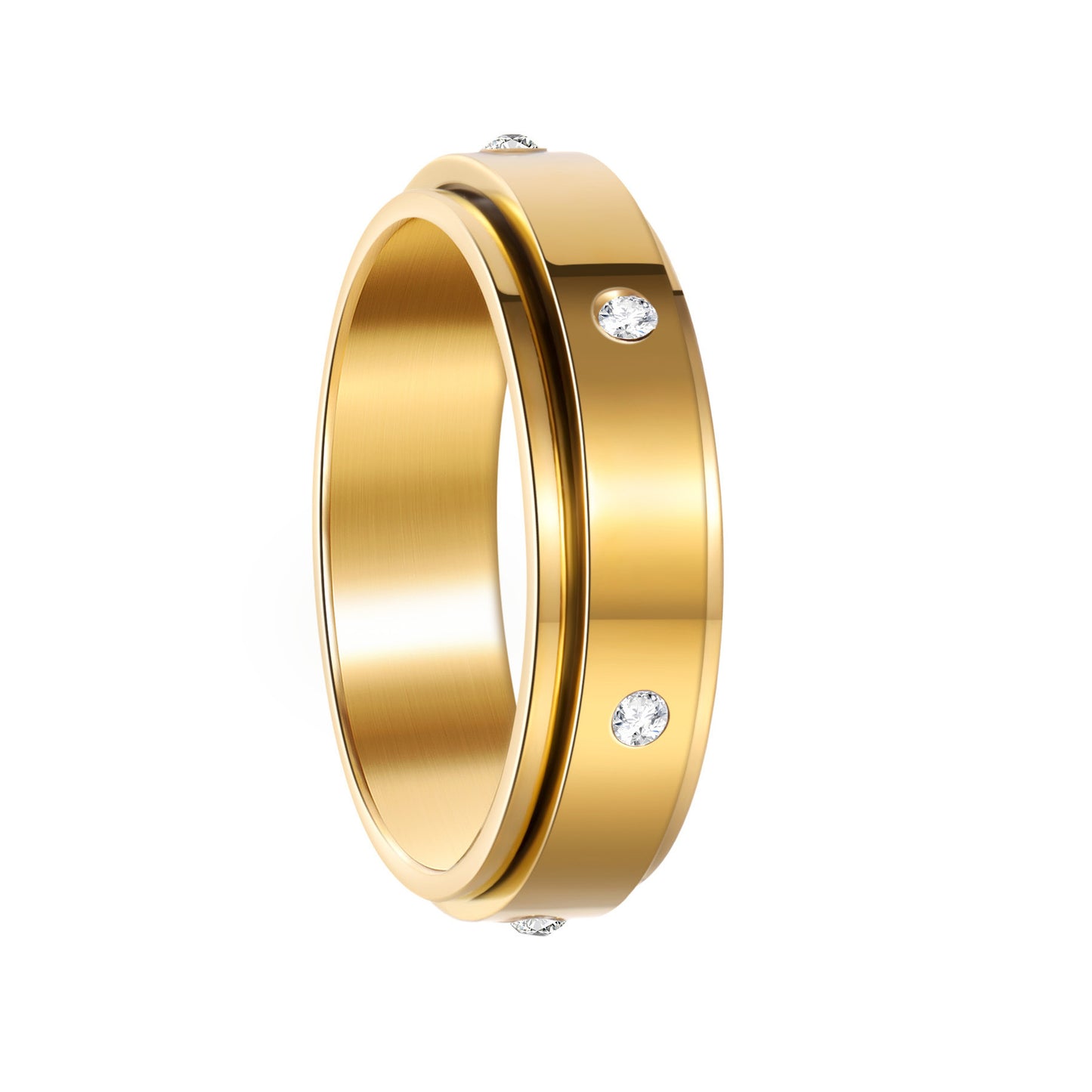 Planderful Rotating Six Zircon Ring Unisex Titanium Steel