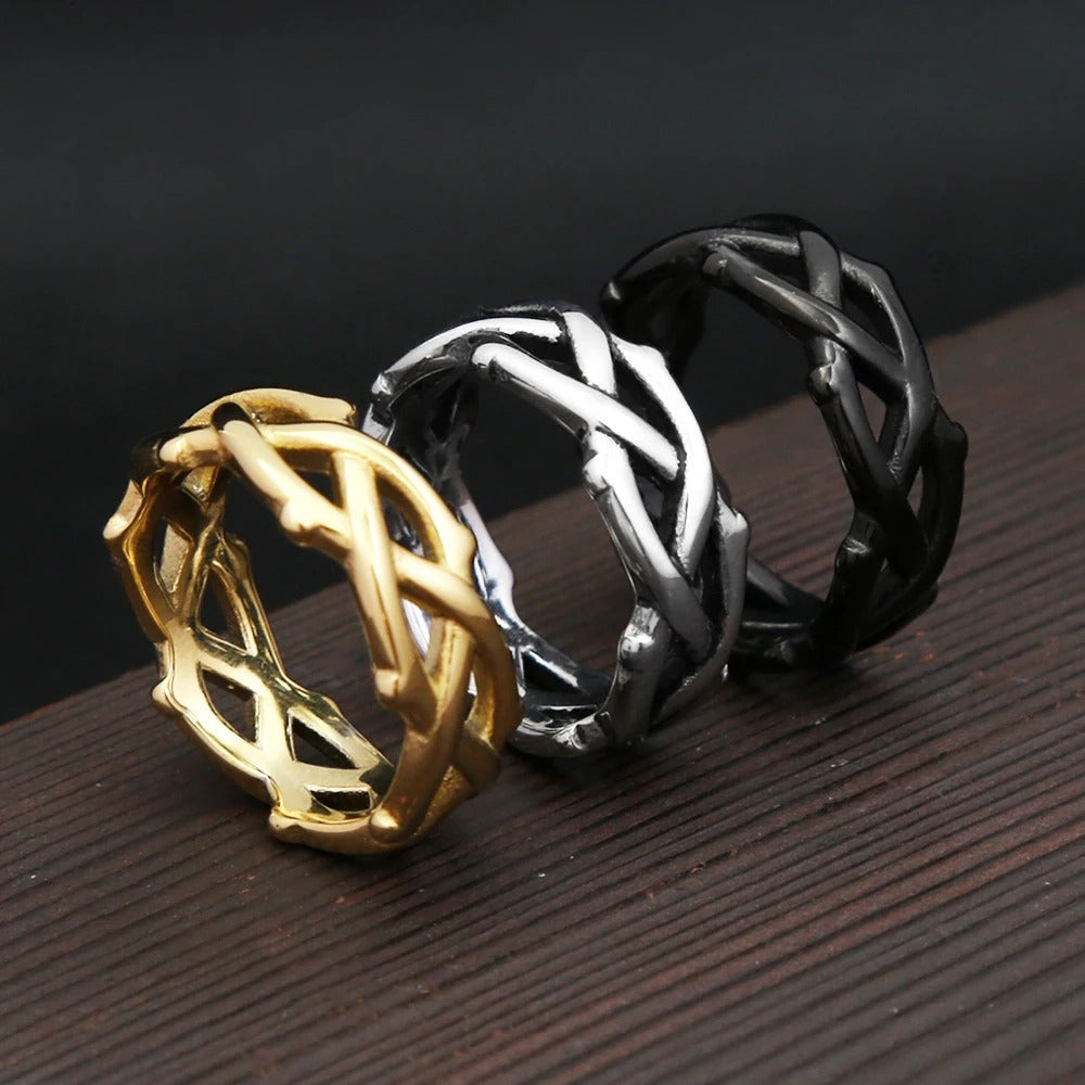 Planderful Titanium Steel Ring Thorn Vine Design For Men Durable Retro European Style For Couples