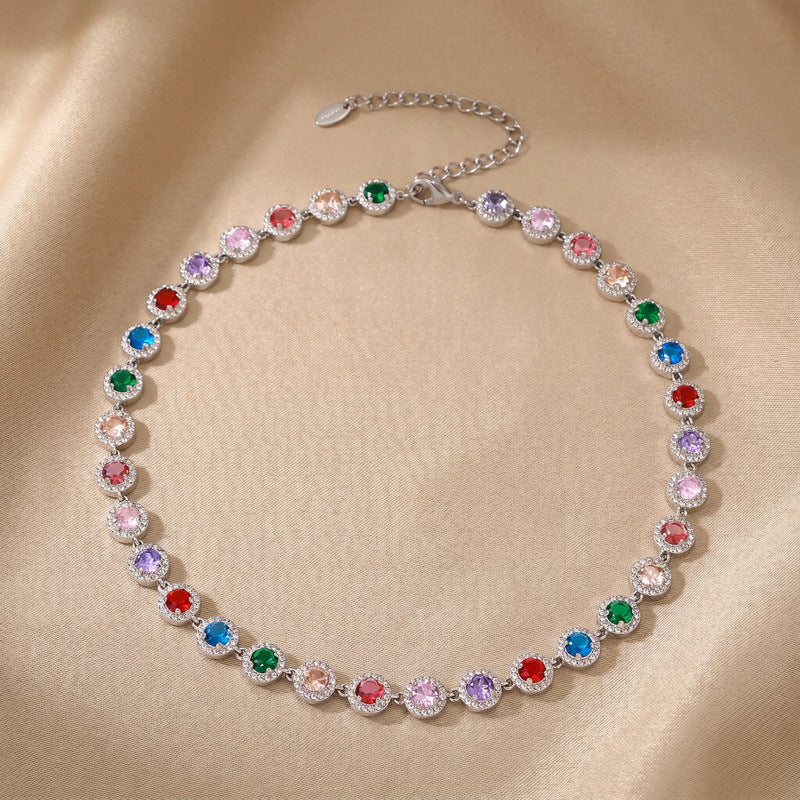 Light Color Zircon Ball Necklace, Court Style, Collarbone Chain, Stainless