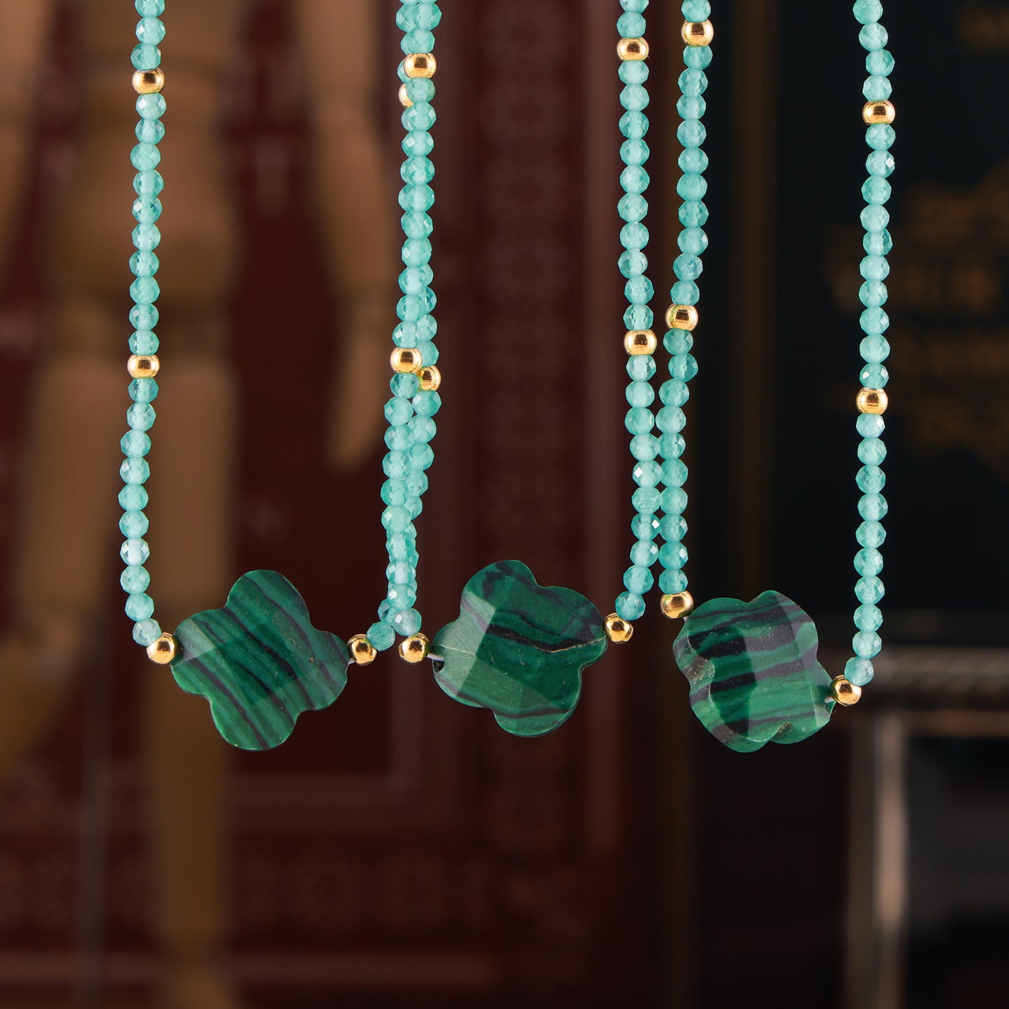 Boho Chic Handcrafted Crystal Stone Necklace with Malachite Pendant