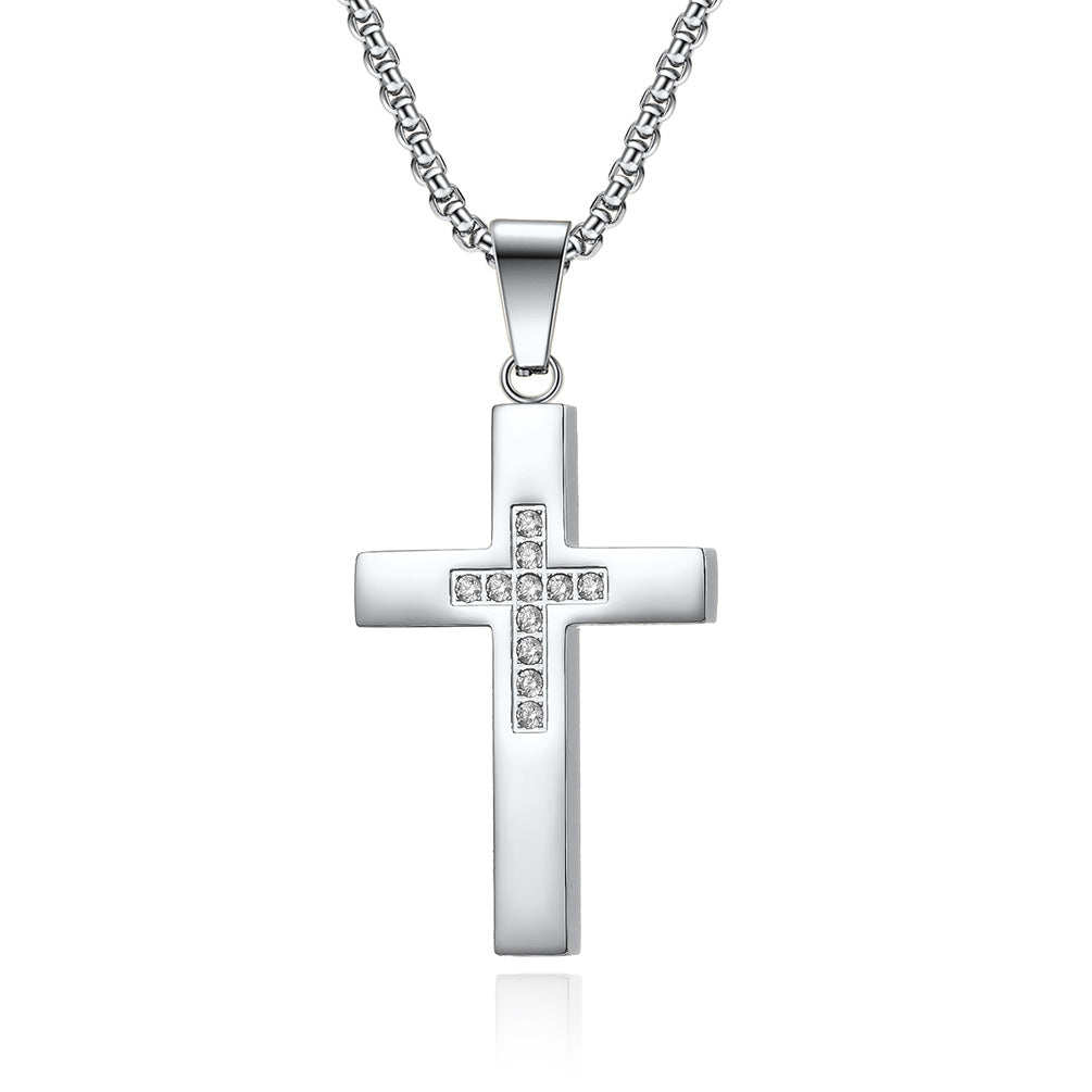 Planderful Zircon Cross Necklace For Fashion Lovers Premium Titanium Steel Pendant