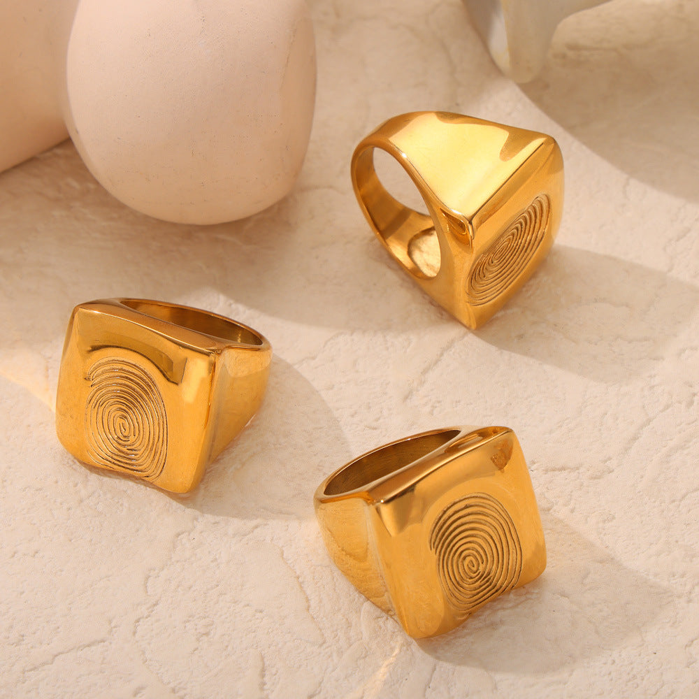 European American Style Gold-Plated Titanium Steel Fingerprint Ring