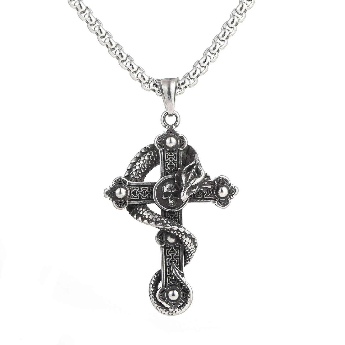 Planderful Stainless Steel Pendant Necklace Skull Dragon Cross For Men Retro Gothic Style