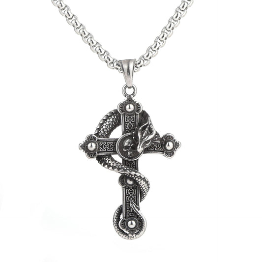 Planderful Stainless Steel Pendant Necklace Skull Dragon Cross For Men Retro Gothic Style