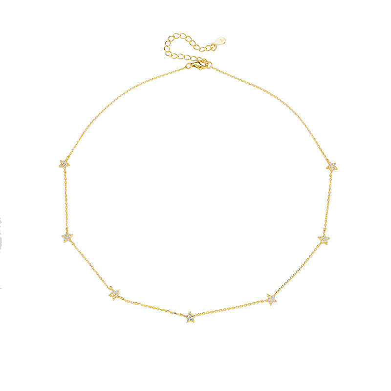 S925 Sterling Silver Gold-Plated Star Pendant Necklace Versatile Neck Chain