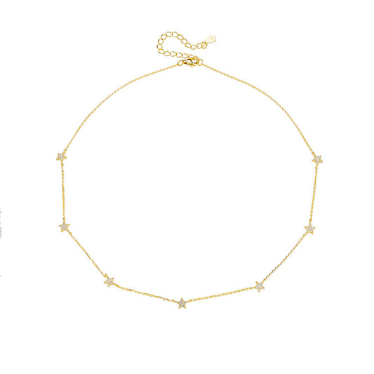 S925 Sterling Silver Gold-Plated Star Pendant Necklace Versatile Neck Chain