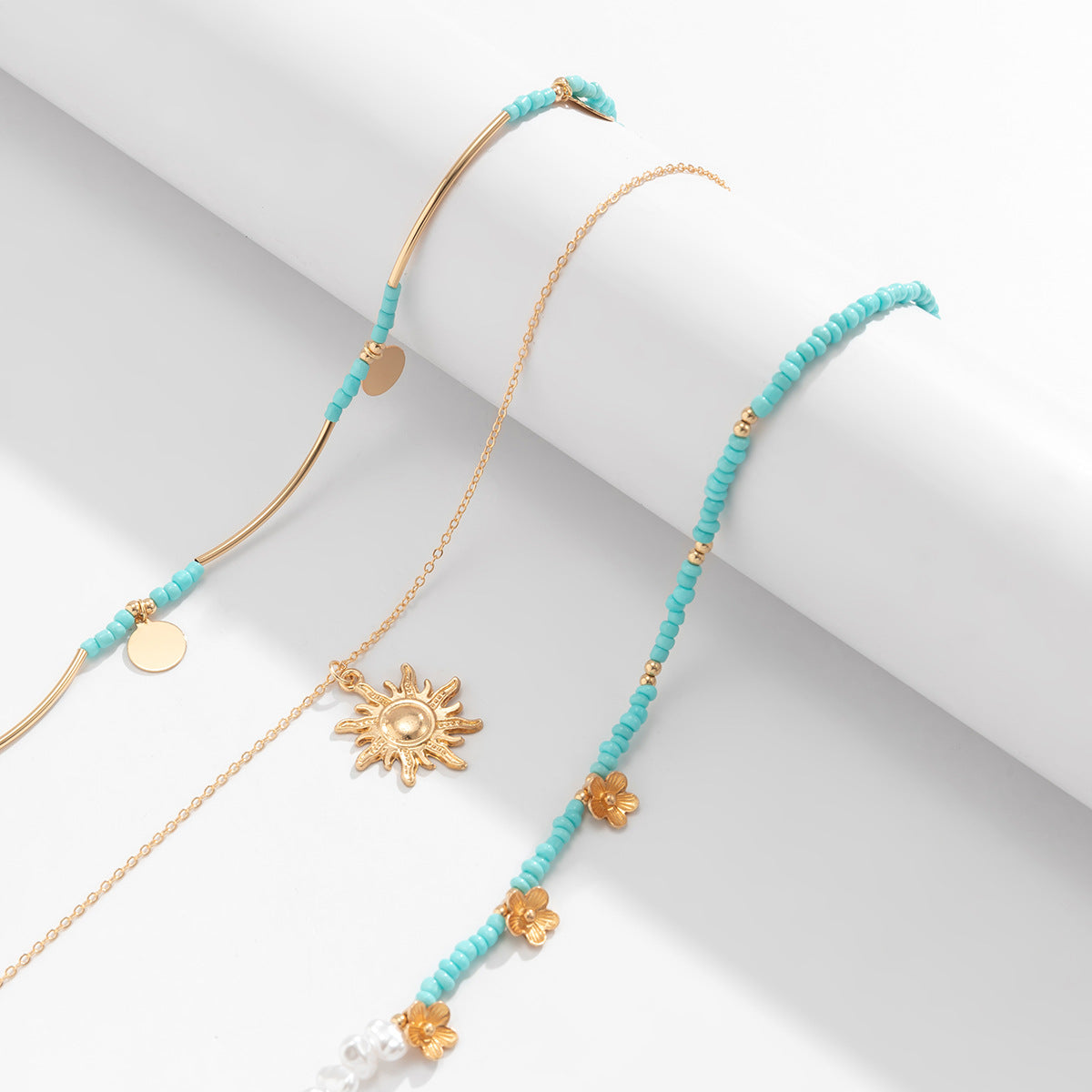 Planderful Vienna Verve Layered Imitation Pearl Necklace With Sequined Bead Flower Pendant For Fashion Forward Women