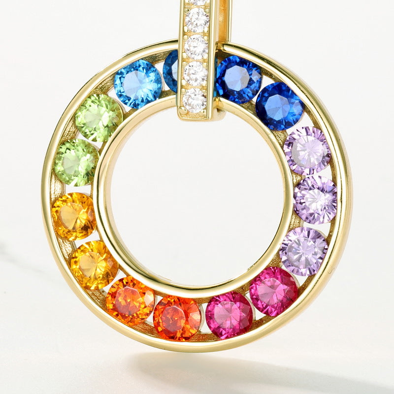 Planderful Jewelry Sterling Silver Rainbow Zircon Necklace For Elegant Everyday Wear