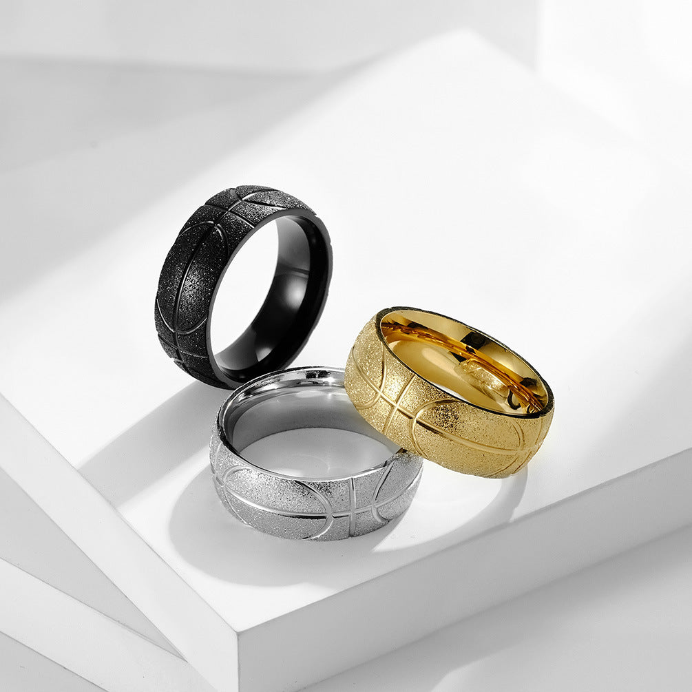 Planderful Engraved Hip Hop Basketball Ring Matte Titanium Steel Plated Gold Personalized For Men And Women