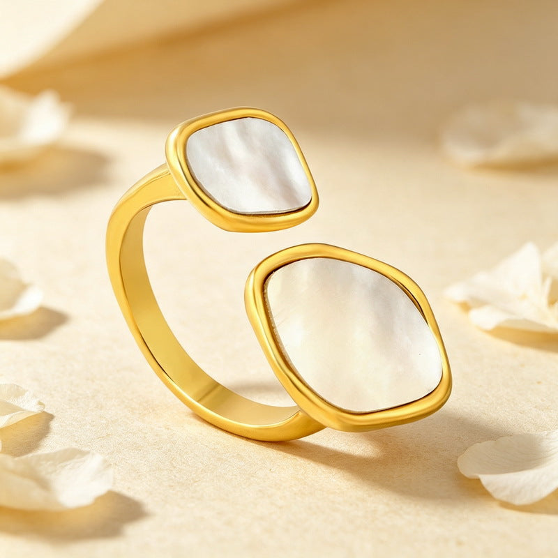 French Women's Ring Retro Irregular Double White Fritillary Open