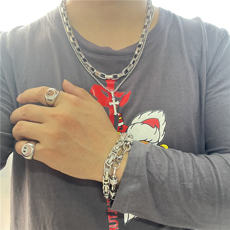 Titanium Steel Cross Pendant Necklace for Men - Personalized Retro Trendy Design