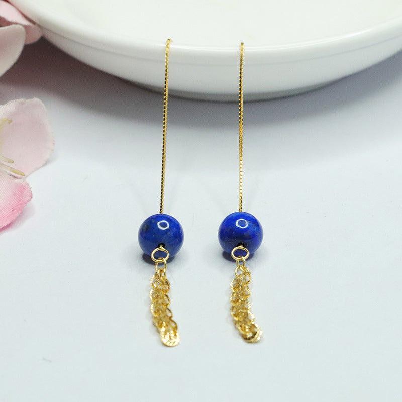 Lapis Lazuli Phoenix-Tail 925 Silver Threader Earrings