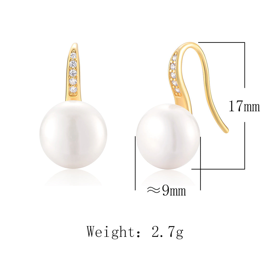 S925 Sterling Silver Natural Freshwater Pearl Earrings Zircon Ear Hook Earrings