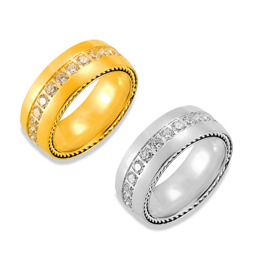 Niche Personality Gold-Plated Zircon Ring in Titanium Steel