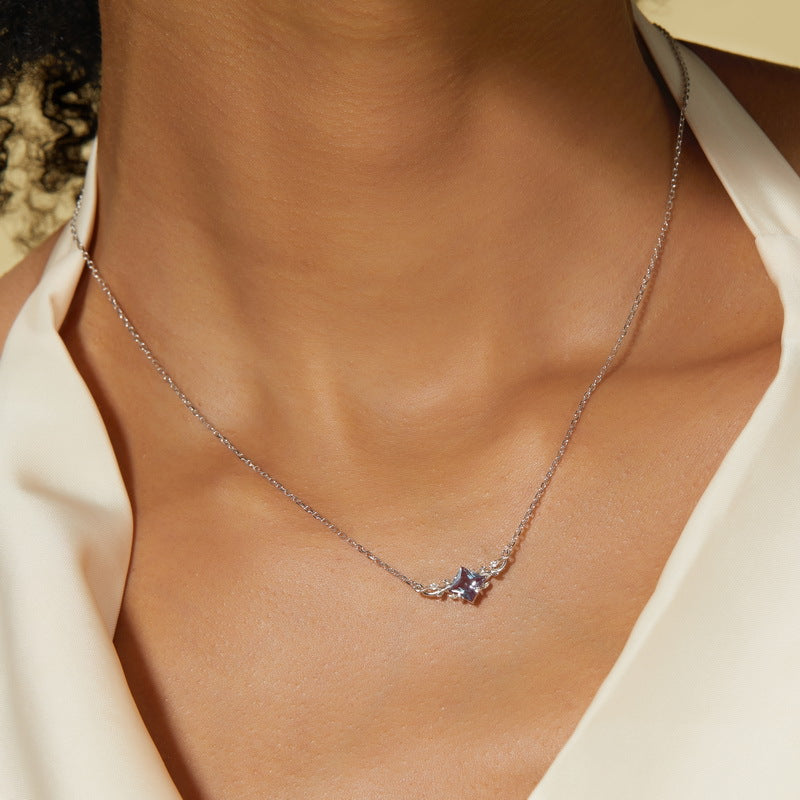 S925 Sterling Silver Lab-Grown Alexandrite 5 × 5 mm Necklace