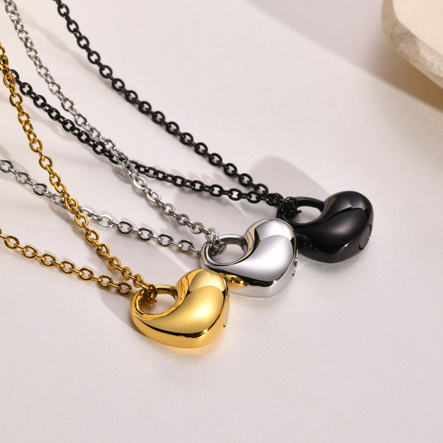 Stainless Steel Heart Shaped Urn Pendant Black Lady Necklace