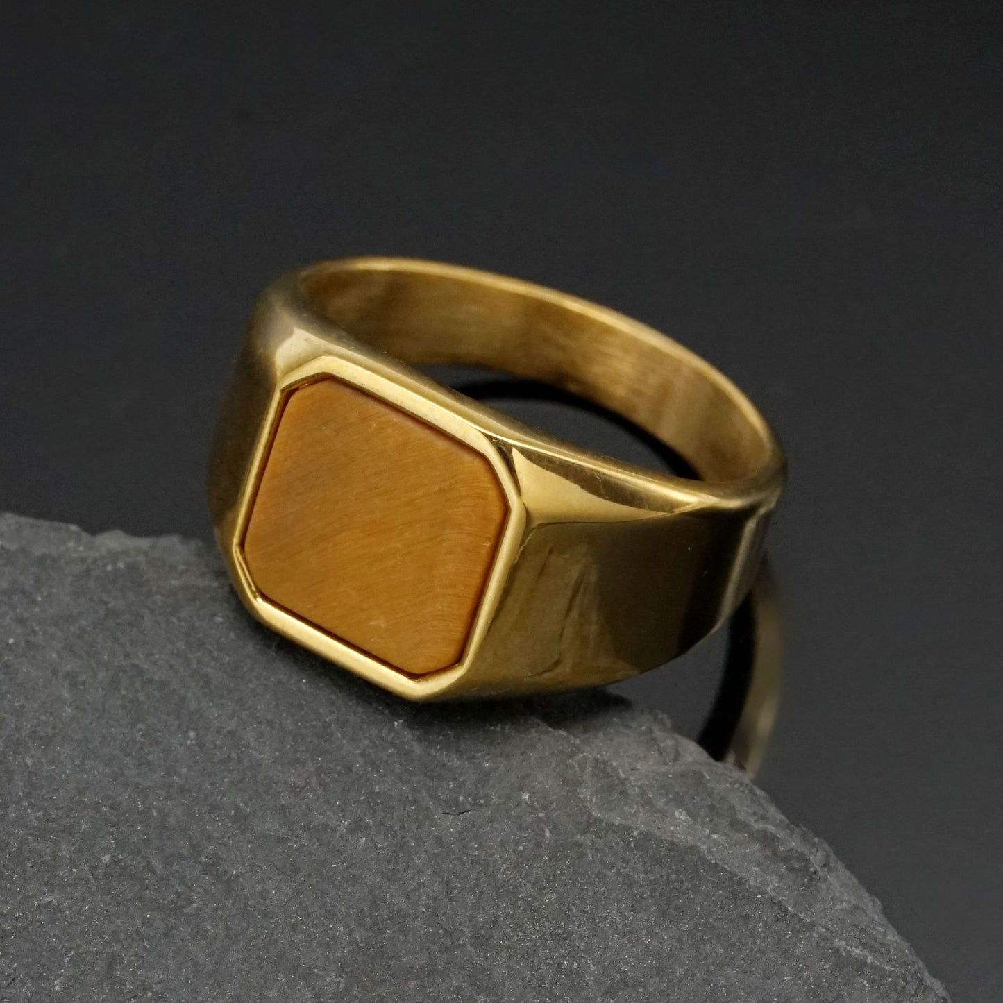 Planderful Titanium Steel Ring With Natural Stone Unisex Bold Statement Jewelry For Men