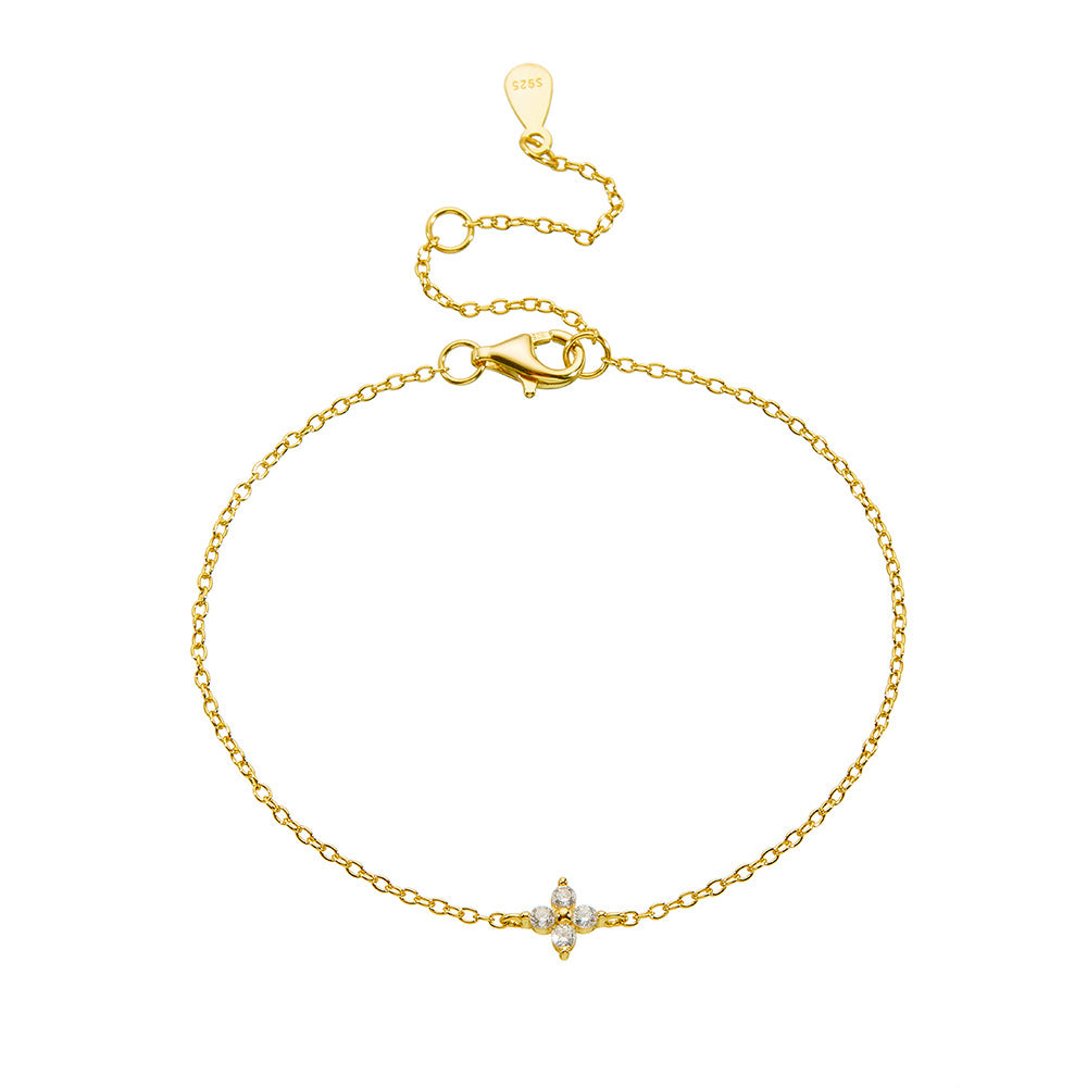 S925 Sterling Silver Four-Leaf Clover Bracelet Zircon Pendant Chain