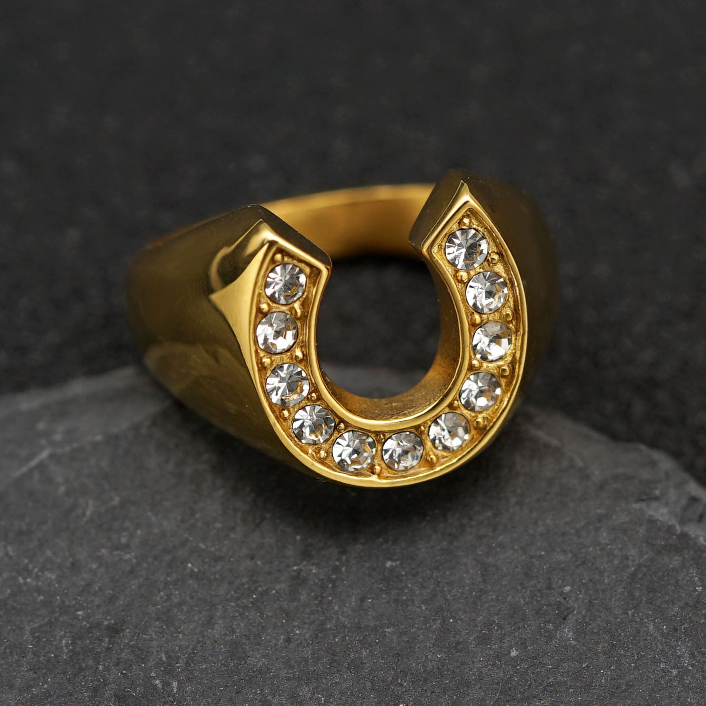 Planderful Gold Plated Stainless Steel Unisex Horseshoe Ring With Protection Symbol Everyday Genie Collection
