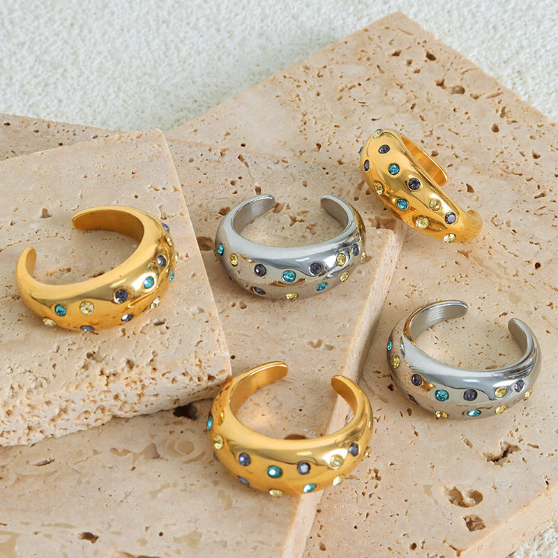 Retro Zircon Opening Ring - Light Luxury Titanium Steel Jewelry