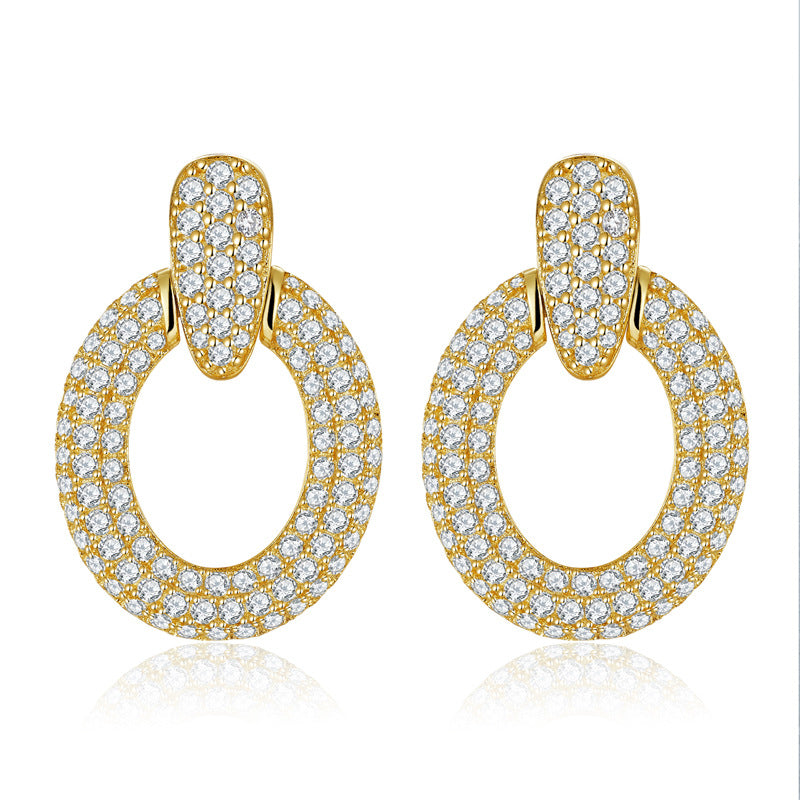 Planderful Moissanite Drop Earrings S925 Gold Plated Hollow Oval Sparkling 1.17ct For Women