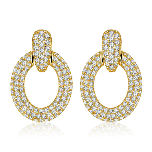 Planderful Moissanite Drop Earrings S925 Gold Plated Hollow Oval Sparkling 1.17ct For Women