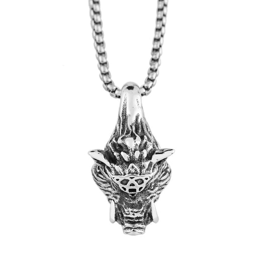 European And American Fashion Jewelry Men's Titanium Steel Necklace With Wild Boar Pendant