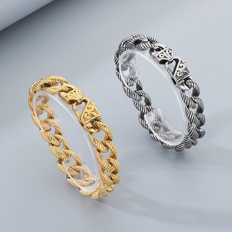 European Fashion Buckle Bracelet Cuban Chain Set For Men