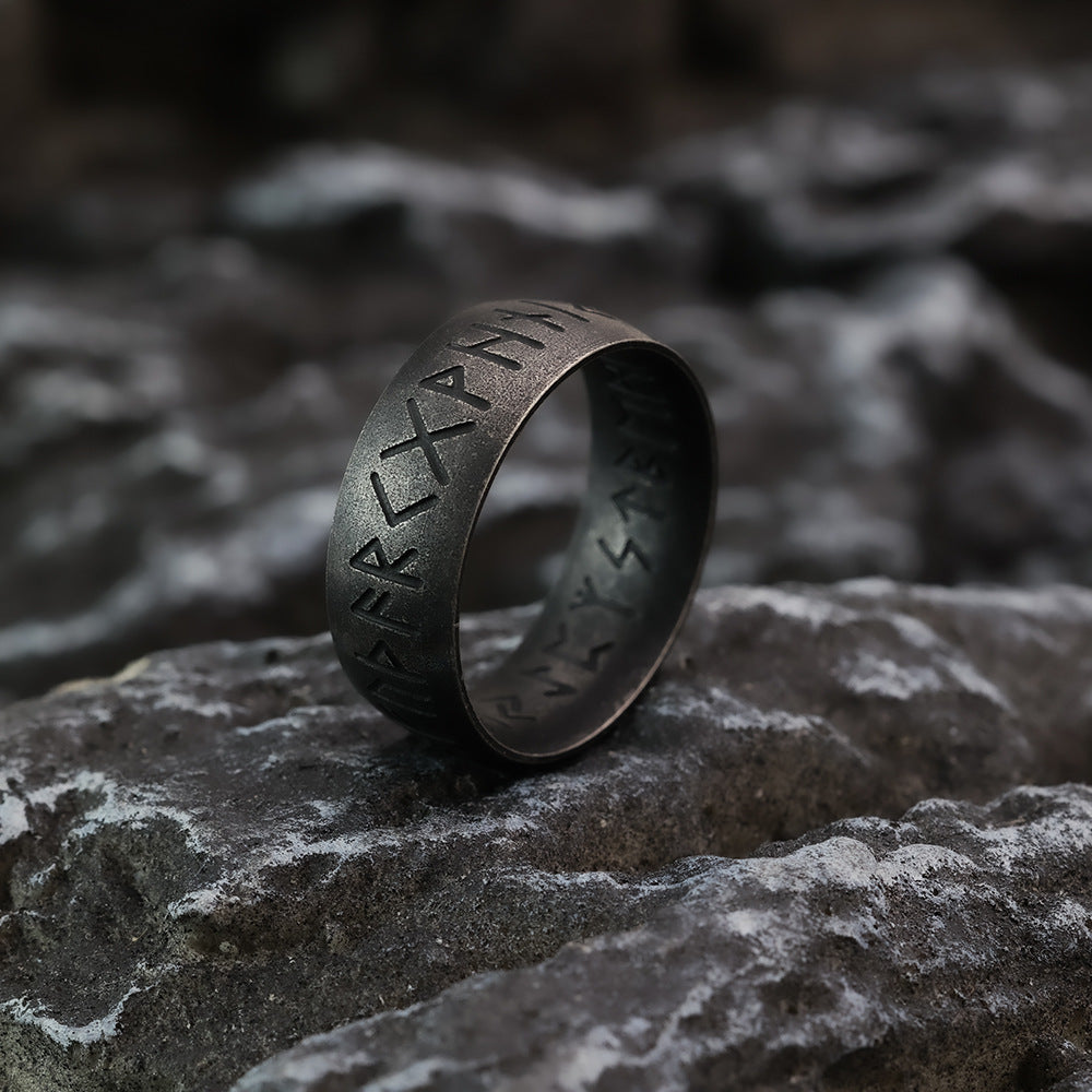 Nordic Retro Stainless Steel Viking Luhn Double-Layer Ring