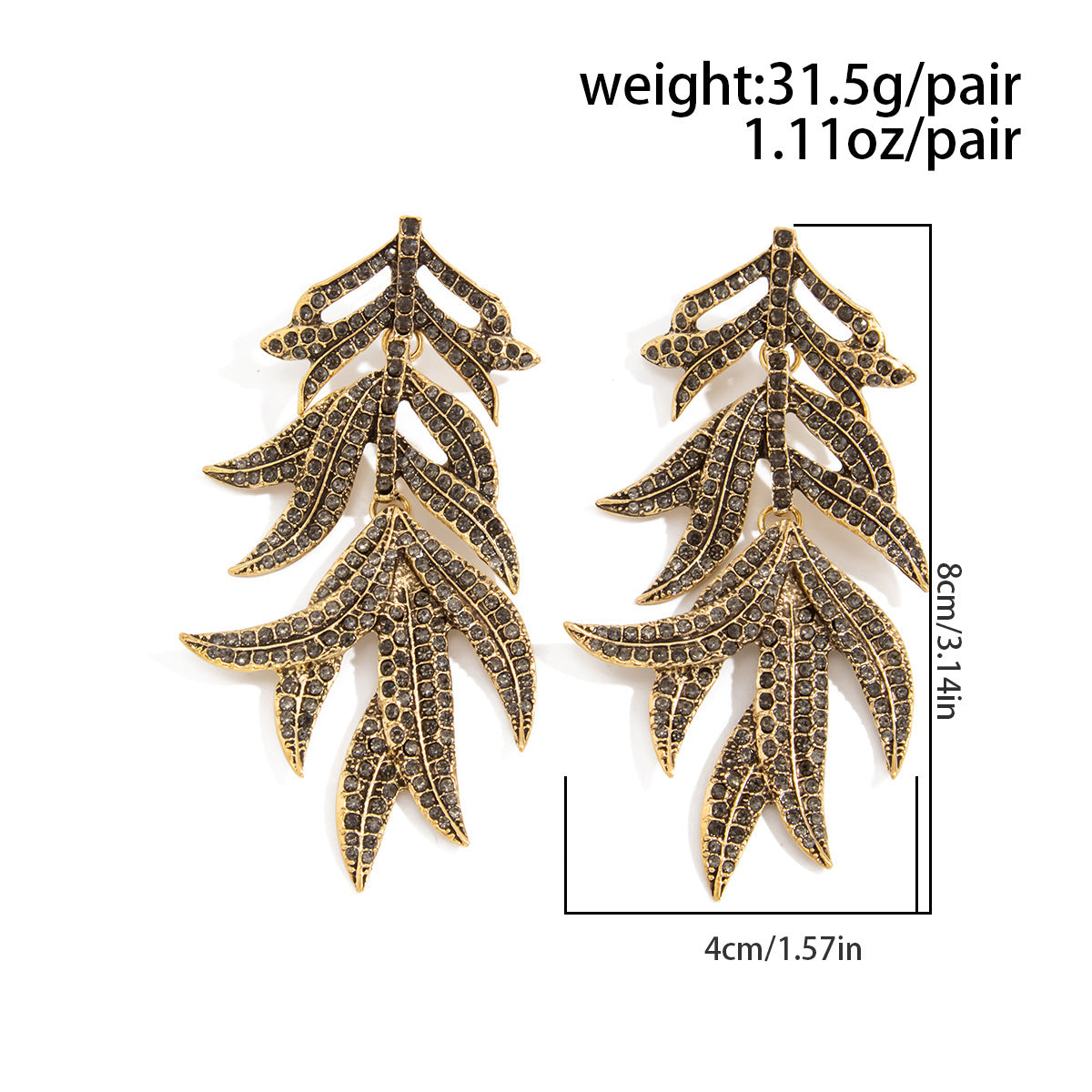 Planderful Leaf Tassel Zircon Earrings Exaggerated Retro Medieval Style Vintage Statement Jewelry For Women